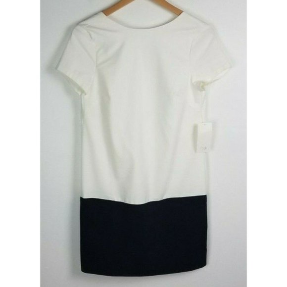 Tobi Sz. XS Claire Color Block Shift Dress Ivory/Black Backless W/ Front Pockets - Picture 3 of 10